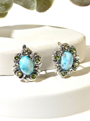 Серебряные серьги ETERI с ларимаром, лимонным кварцем и хризолитом